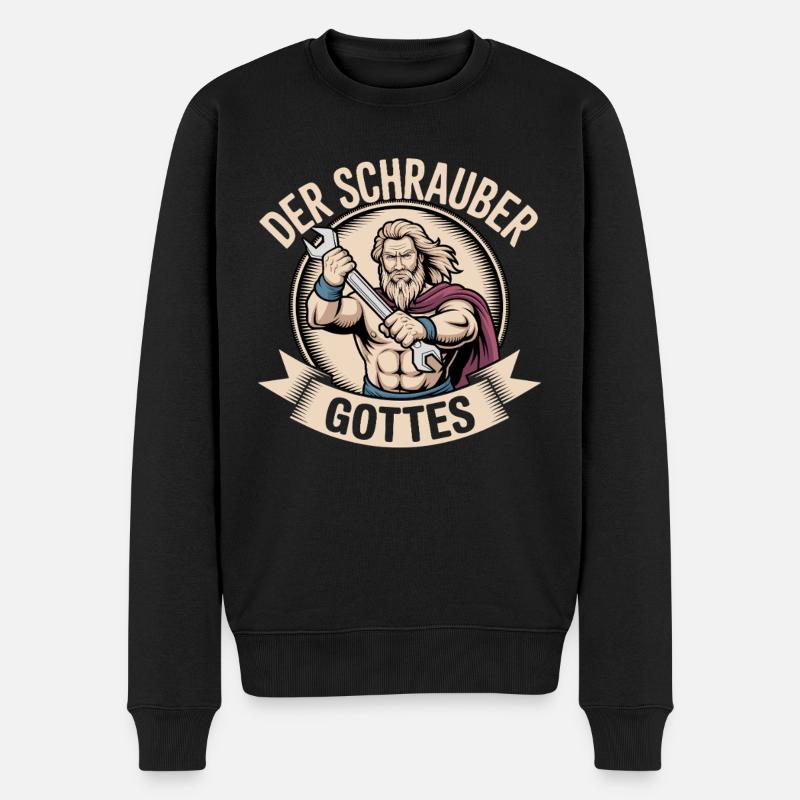 Der Schrauber Gottes - Männer Premium Bio Pullover - Schwarz