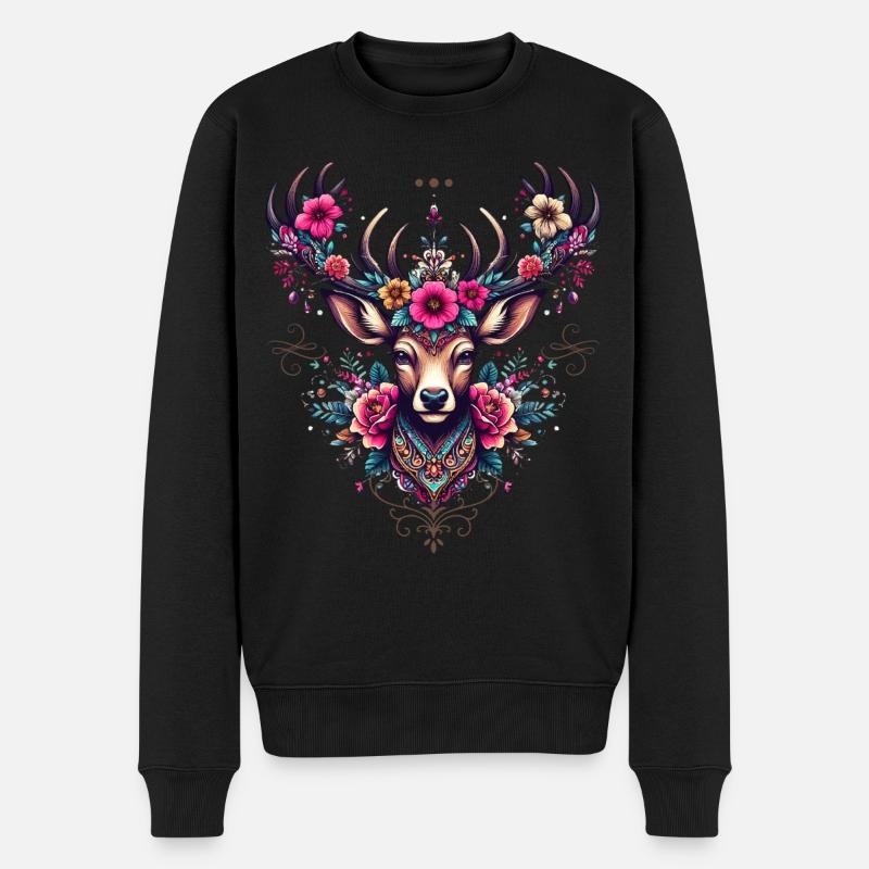 Hirsch T-Shirt Tracht Damen Trachtenshirt Dirndl - Männer Premium Bio Pullover - Schwarz