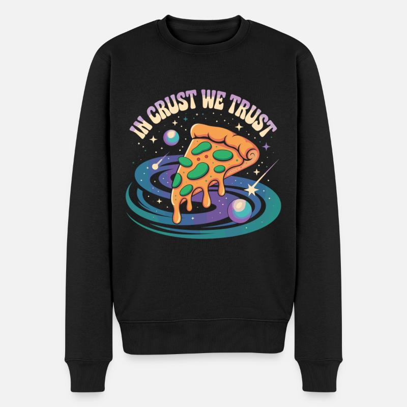 In Crust We Trust - Pizza Universum Shirt - Männer Premium Bio Pullover - Schwarz