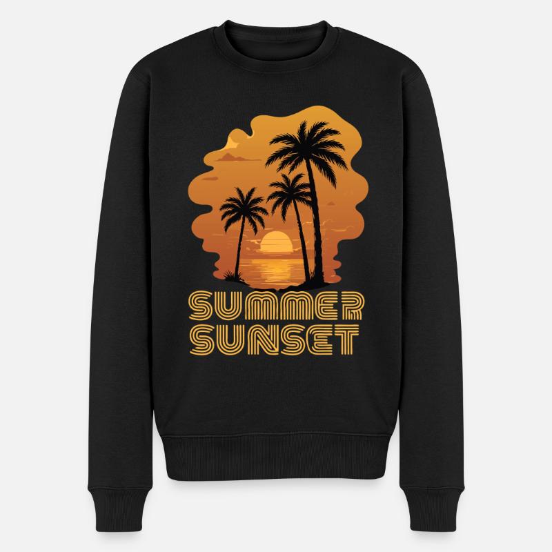 Summer Sunset at the Sea Beach with palm trees - Männer Premium Bio Pullover - Schwarz