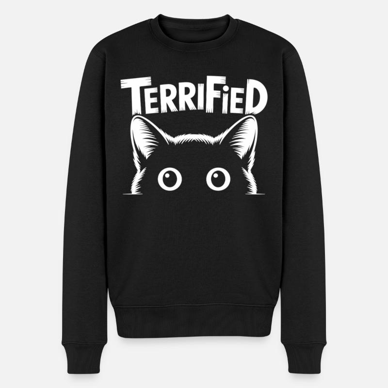Panik Katze T-Shirt - Männer Premium Bio Pullover - Schwarz