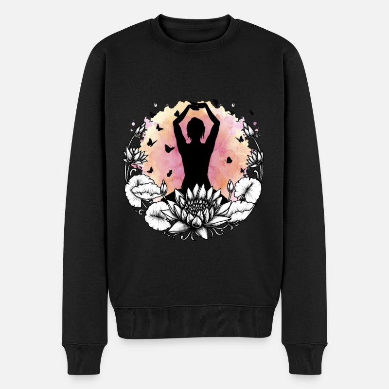 Idée cadeau Yoga / méditation / position du lotus Namaste - Pull Premium bio Homme - noir