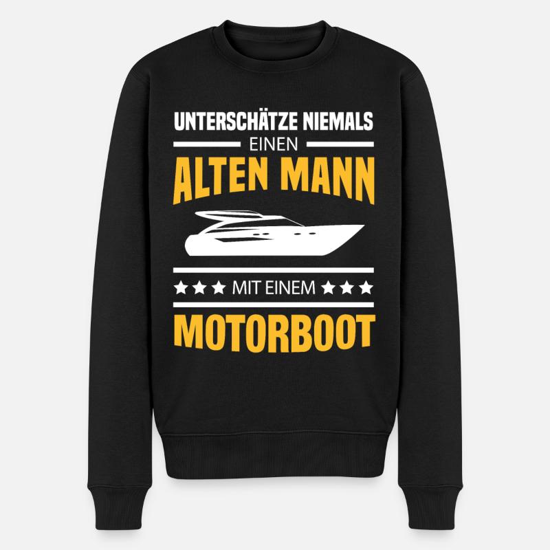 Alter Mann Motorboot Kapitän Boot Bootsbesitzer - Männer Premium Bio Pullover - Schwarz