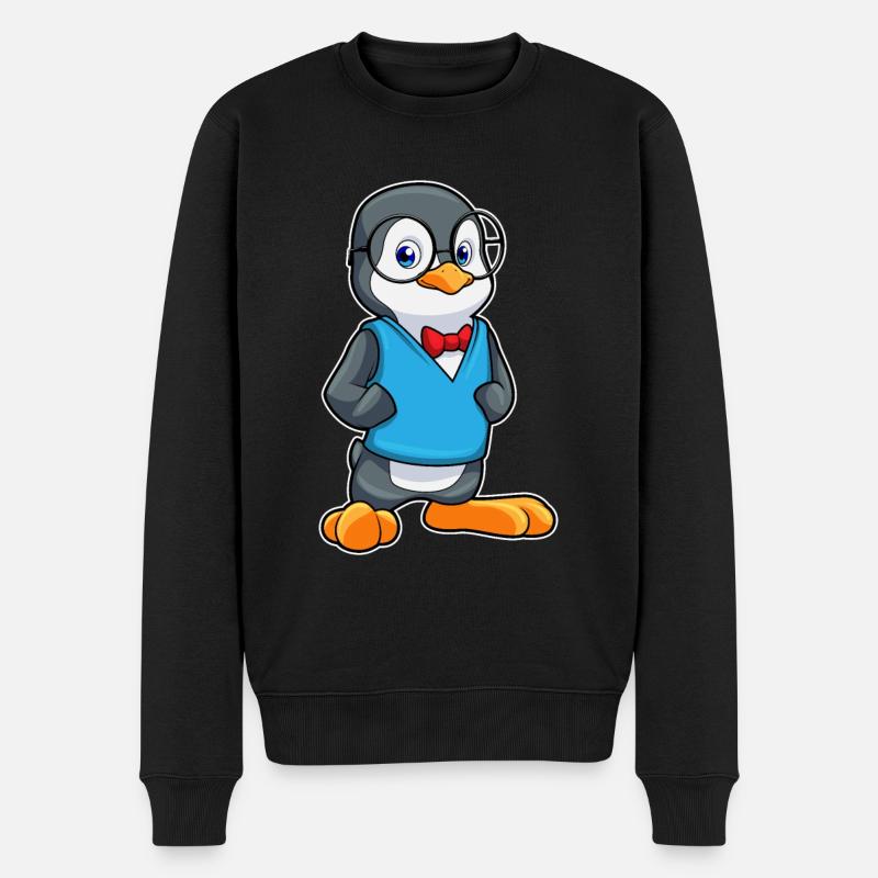 Pinguin als Nerd mit Brille - Männer Premium Bio Pullover - Schwarz