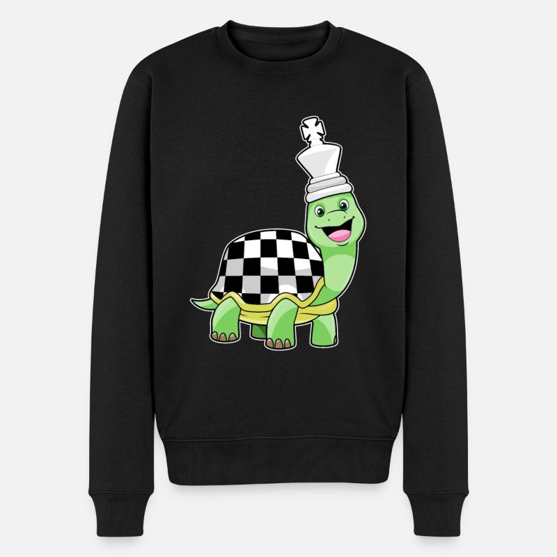 Schildkröte beim Schach mit Schachbrett & König - Männer Premium Bio Pullover - Schwarz