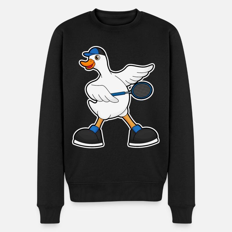 Ente beim Tennis mit Tennisschläger & Cap - Männer Premium Bio Pullover - Schwarz