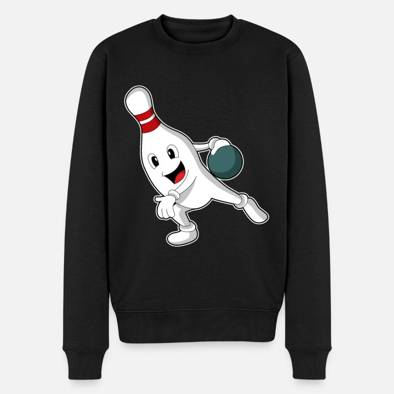 Bowling-Pin beim Bowling mit Bowlingkugel - Männer Premium Bio Pullover - Schwarz