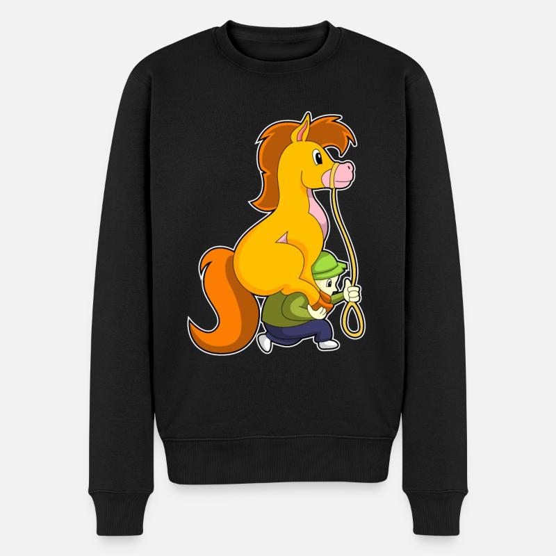 Pferd mit Junge - Männer Premium Bio Pullover - Schwarz