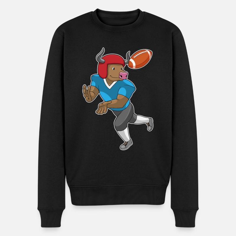 Stier beim Football Sport - Männer Premium Bio Pullover - Schwarz