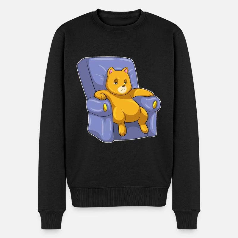 Katze mit Sofa - Männer Premium Bio Pullover - Schwarz