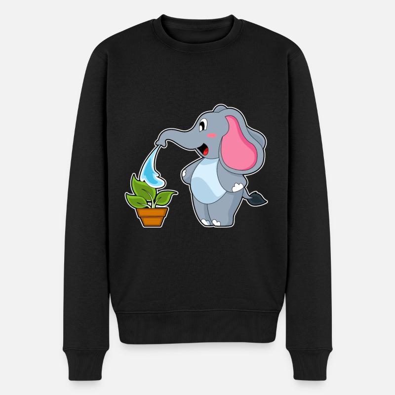 Éléphant avec plante - Pull Premium bio Homme - noir