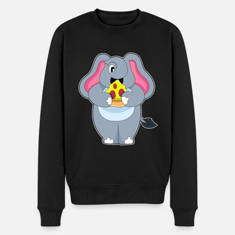 Éléphant avec pizza - Pull Premium bio Homme - noir
