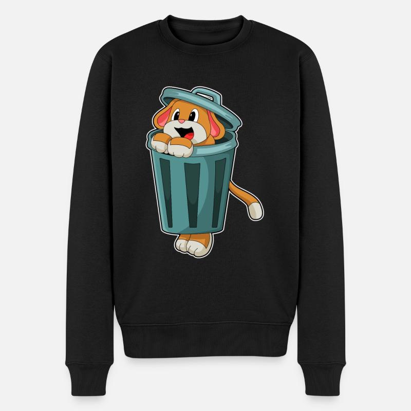 Hund mit Mülleimer - Männer Premium Bio Pullover - Schwarz