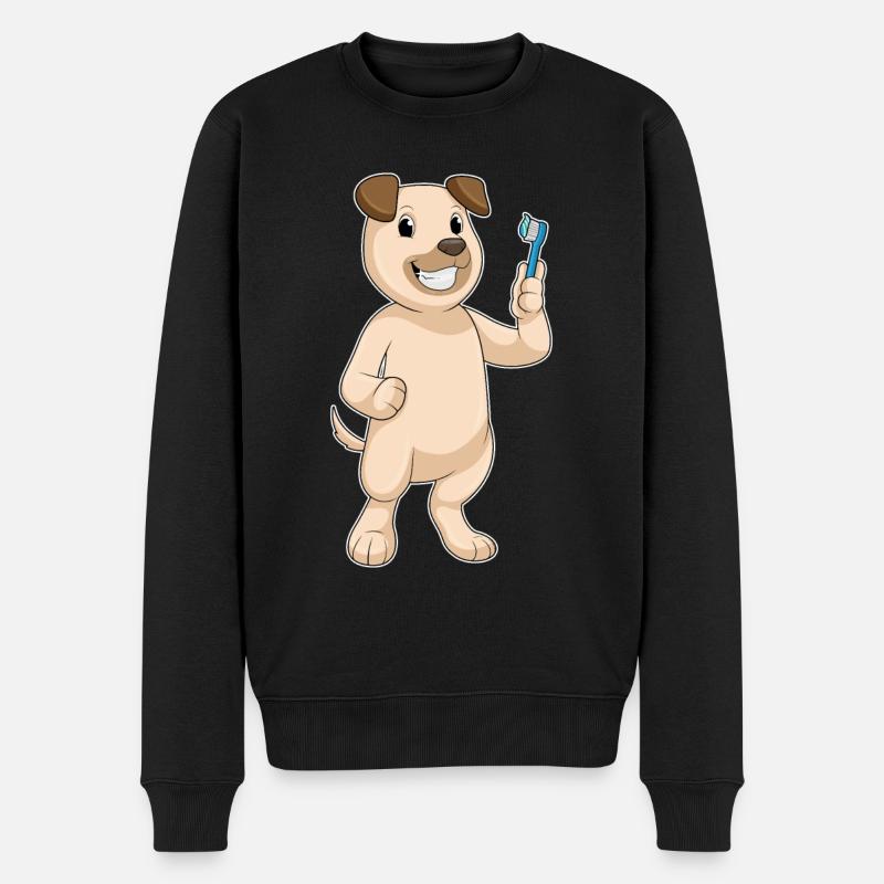 Chien avec brosse à dents - Pull Premium bio Homme - noir