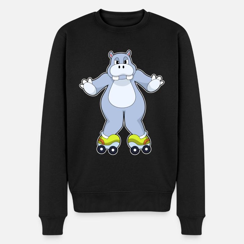 Nilpferd mit Rollschuhe - Männer Premium Bio Pullover - Schwarz