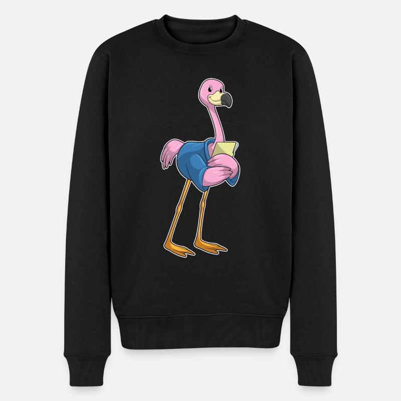 Flamingo als Sekretärin mit Notizzettel - Männer Premium Bio Pullover - Schwarz