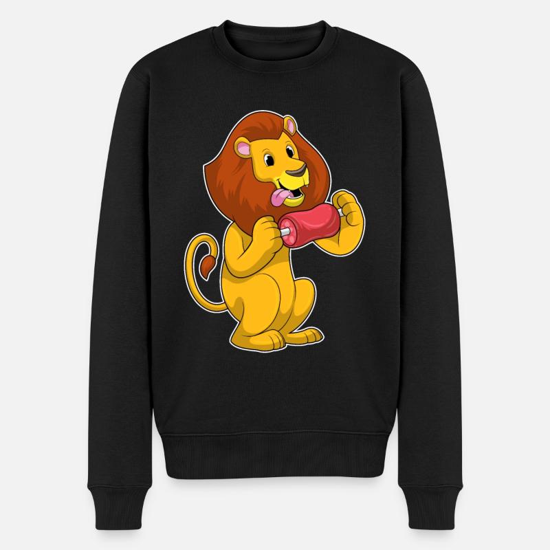 Löwe mit Fleisch - Männer Premium Bio Pullover - Schwarz