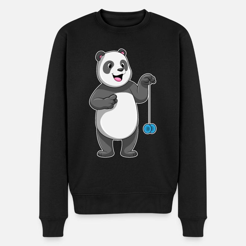 Panda mit Jojo - Männer Premium Bio Pullover - Schwarz