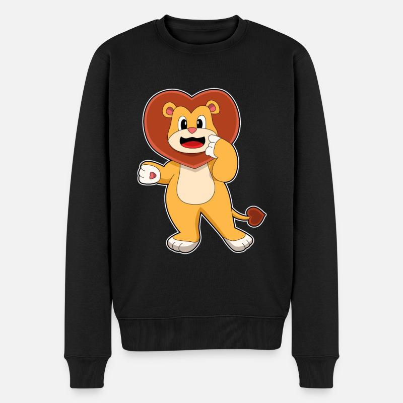 Lion avec cœur - Pull Premium bio Homme - noir