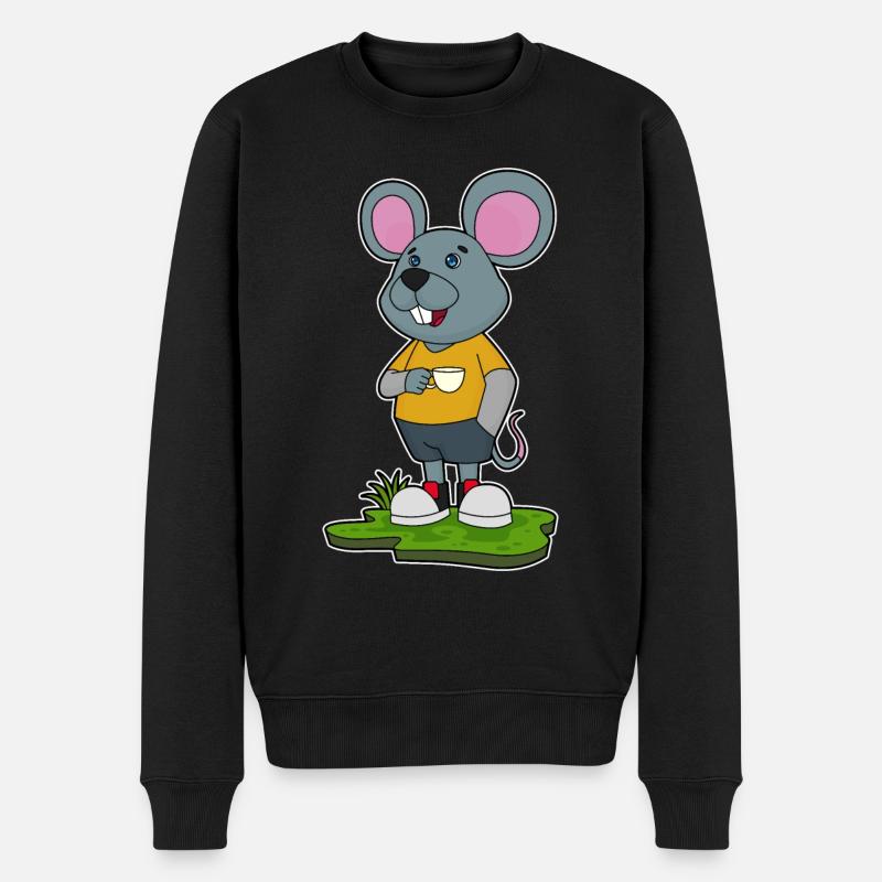 Maus mit Kaffeetasse - Männer Premium Bio Pullover - Schwarz