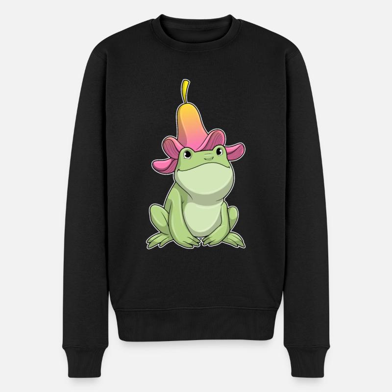 Frosch mit Plumeria - Männer Premium Bio Pullover - Schwarz