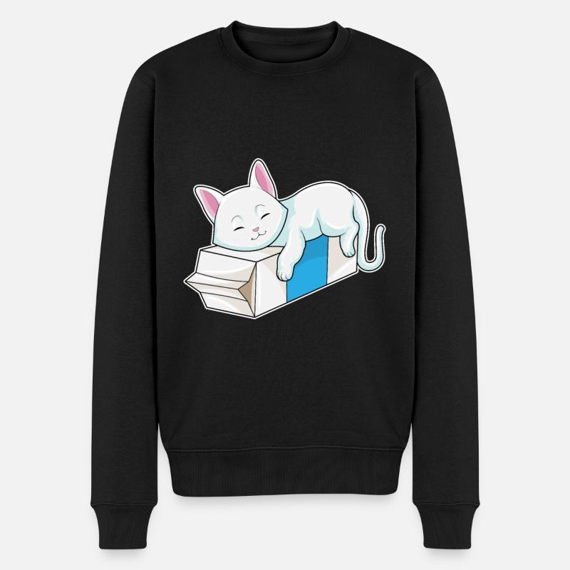 Katze mit Milch - Männer Premium Bio Pullover - Schwarz