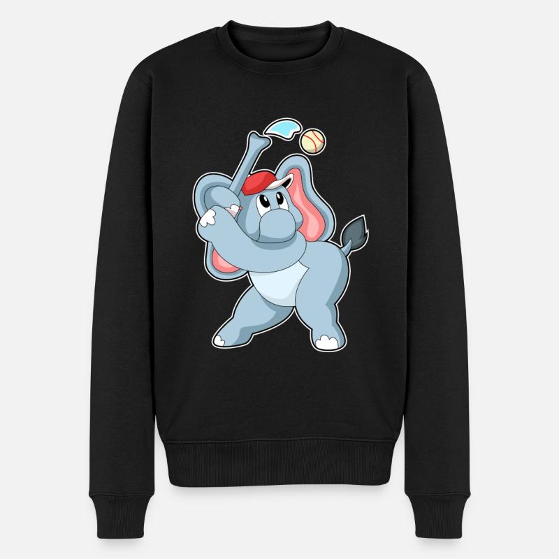 Éléphant jouant au baseball - Pull Premium bio Homme - noir