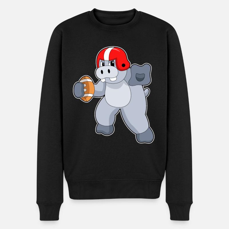Nilpferd beim Football Sport - Männer Premium Bio Pullover - Schwarz