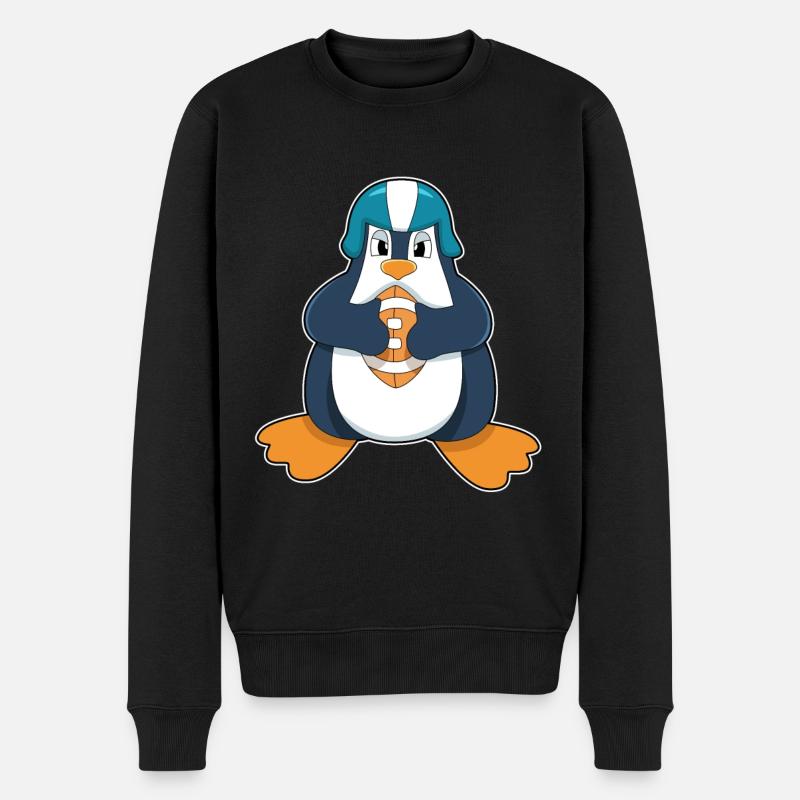 Pinguin beim Football Sport - Männer Premium Bio Pullover - Schwarz