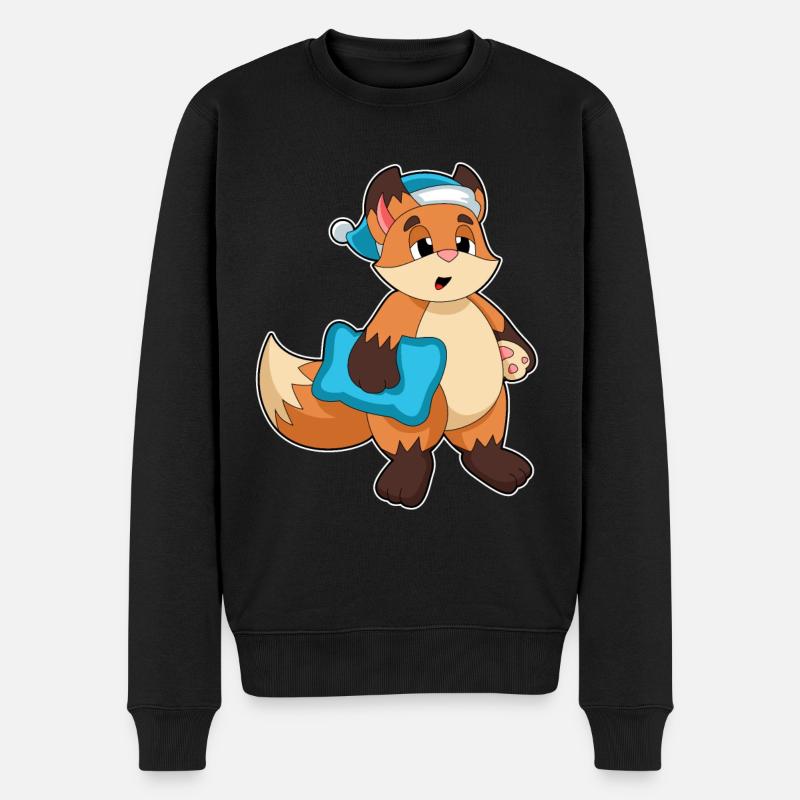 Fuchs mit Schlafmütze - Männer Premium Bio Pullover - Schwarz