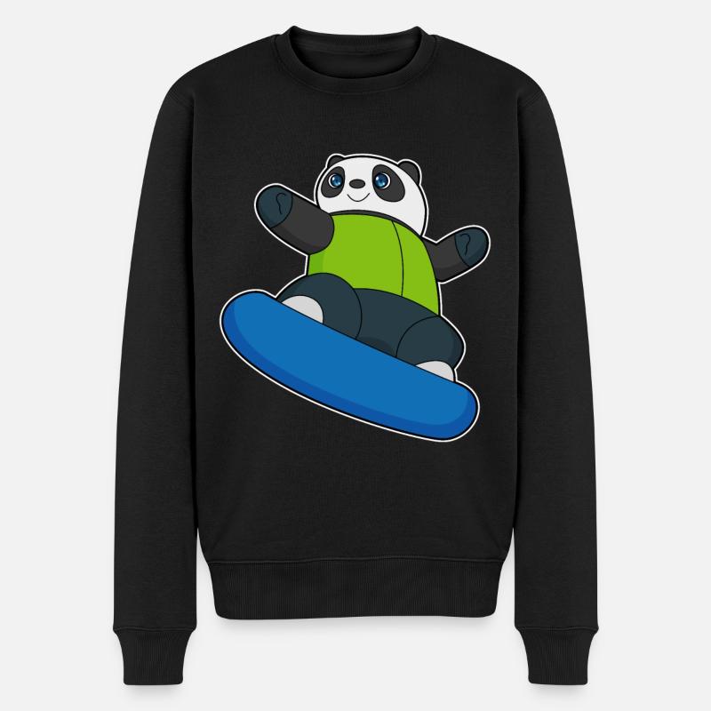 Panda en snowboarder avec snowboard - Pull Premium bio Homme - noir