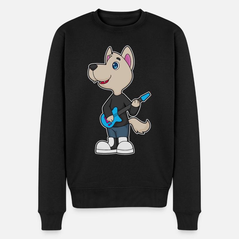 Hund Musiker Gitarre Musik - Männer Premium Bio Pullover - Schwarz