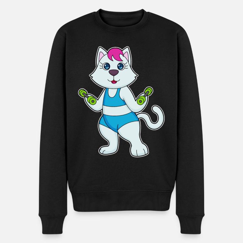Katze Fitness Hantel - Männer Premium Bio Pullover - Schwarz