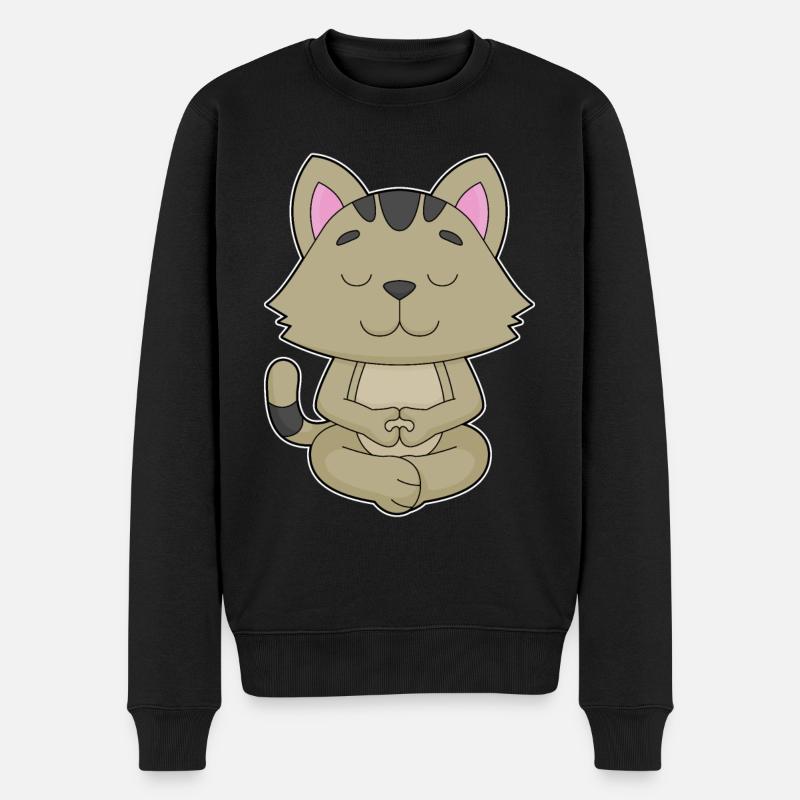 Katze Yoga Meditation - Männer Premium Bio Pullover - Schwarz