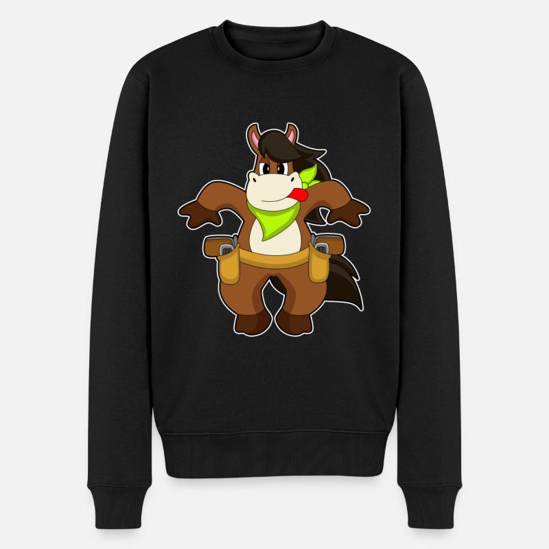 Pferd Cowboy Pistole - Männer Premium Bio Pullover - Schwarz