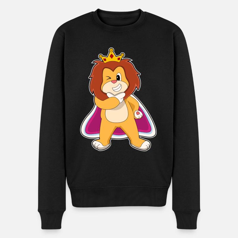 Löwe König Krone - Männer Premium Bio Pullover - Schwarz