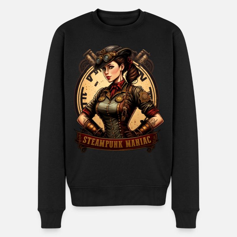 Steampunk Maniac - Männer Premium Bio Pullover - Schwarz