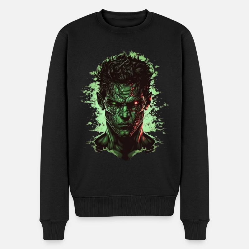 Cooler grüner Kopf - Männer Premium Bio Pullover - Schwarz