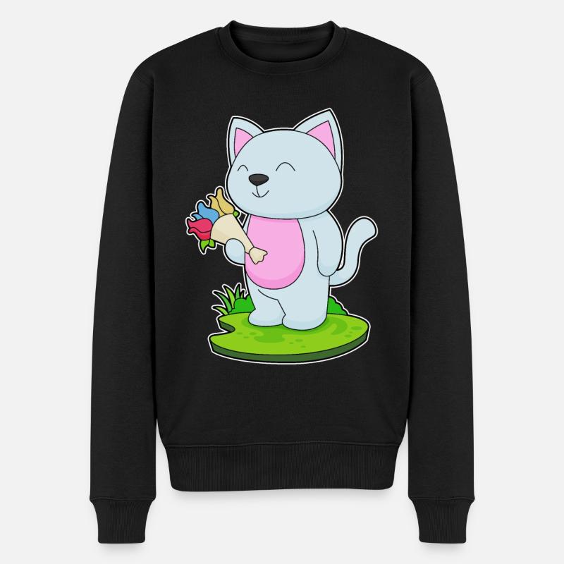 Katze Blumenstrauß - Männer Premium Bio Pullover - Schwarz