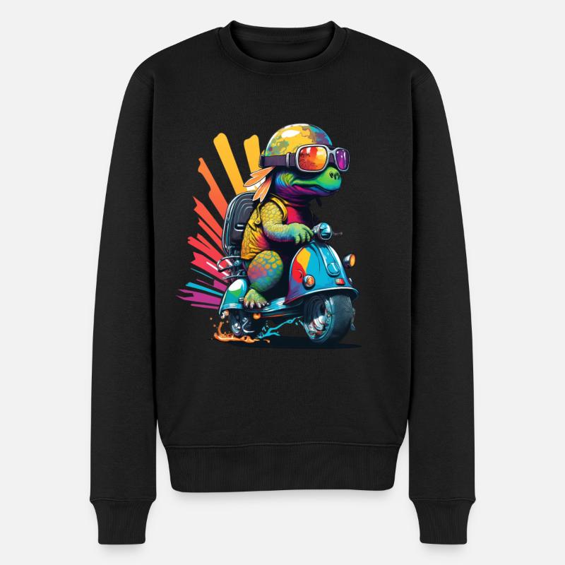 Lustige bunte Schildkröte auf einem Roller - Männer Premium Bio Pullover - Schwarz