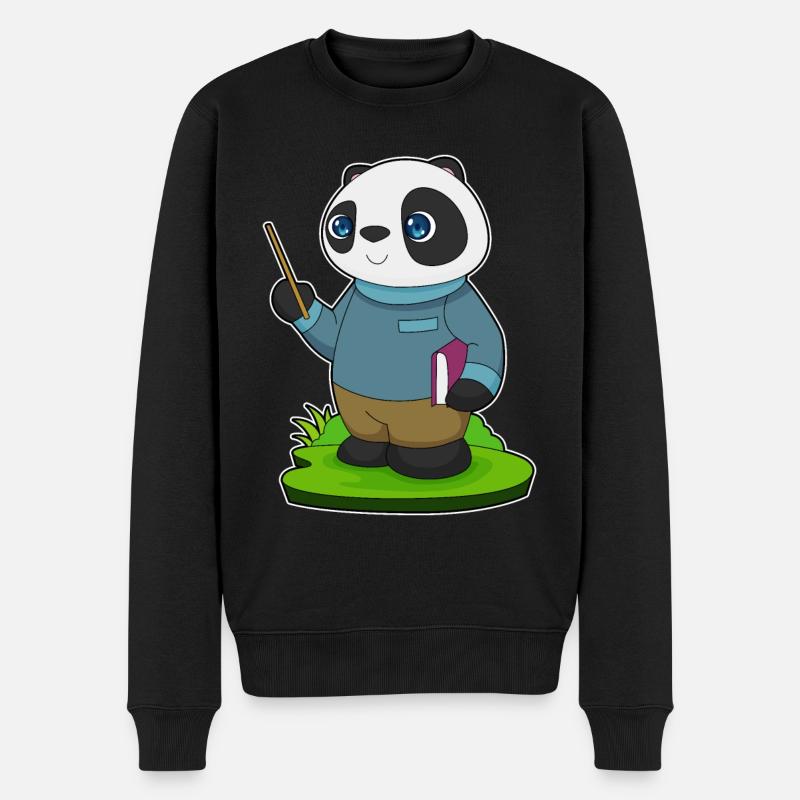 Panda Lehrer Pointer - Männer Premium Bio Pullover - Schwarz
