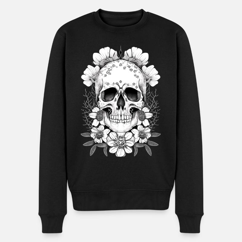 Crâne avec fleurs Art - Pull Premium bio Homme - noir