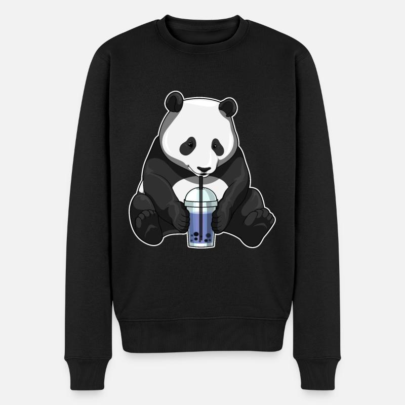 Panda Bubble Tea - Männer Premium Bio Pullover - Schwarz