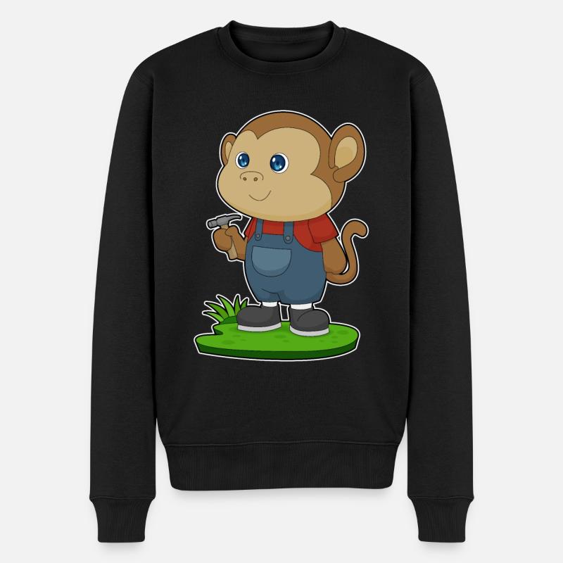 Affe Handwerker Hammer - Männer Premium Bio Pullover - Schwarz