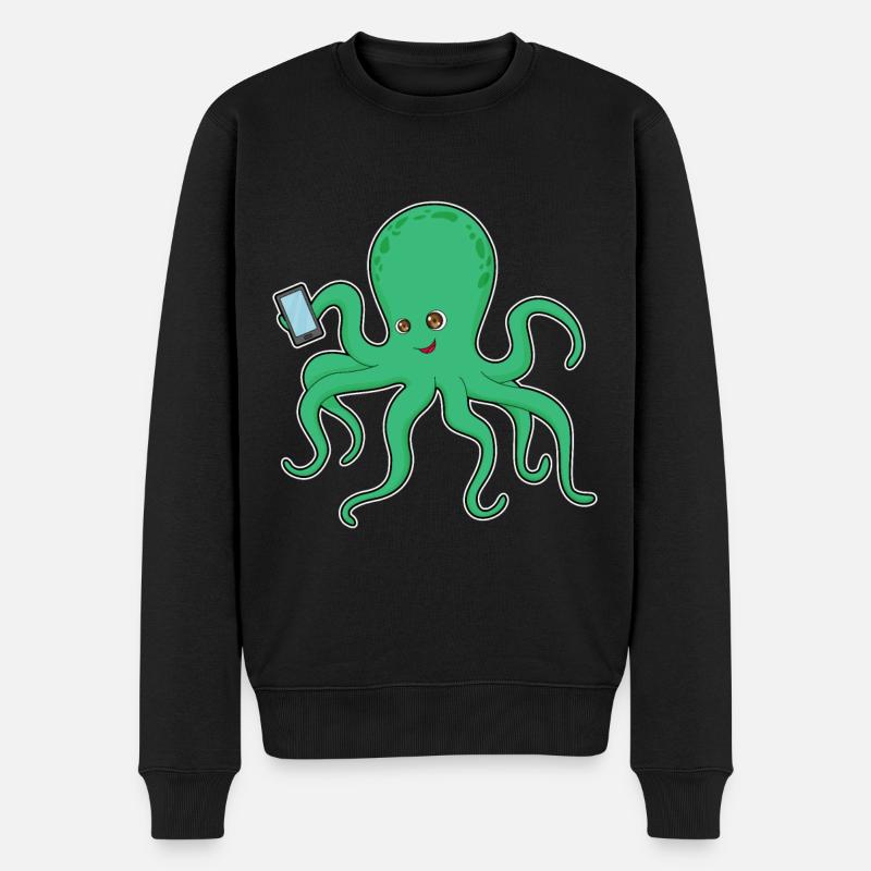 Krake Handy - Männer Premium Bio Pullover - Schwarz