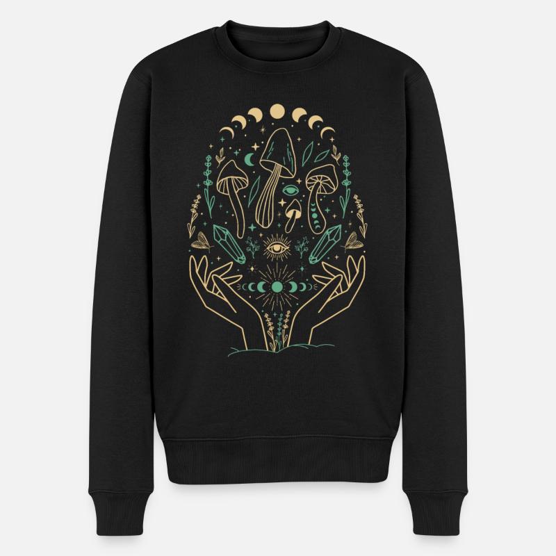 Boho Mushrooms Cottage Core Esthétique Goblincore - Pull Premium bio Homme - noir