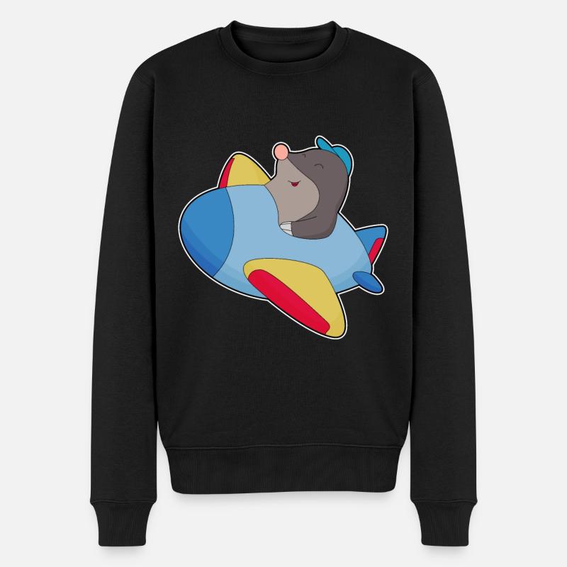 Maulwurf Pilot Flugzeug - Männer Premium Bio Pullover - Schwarz