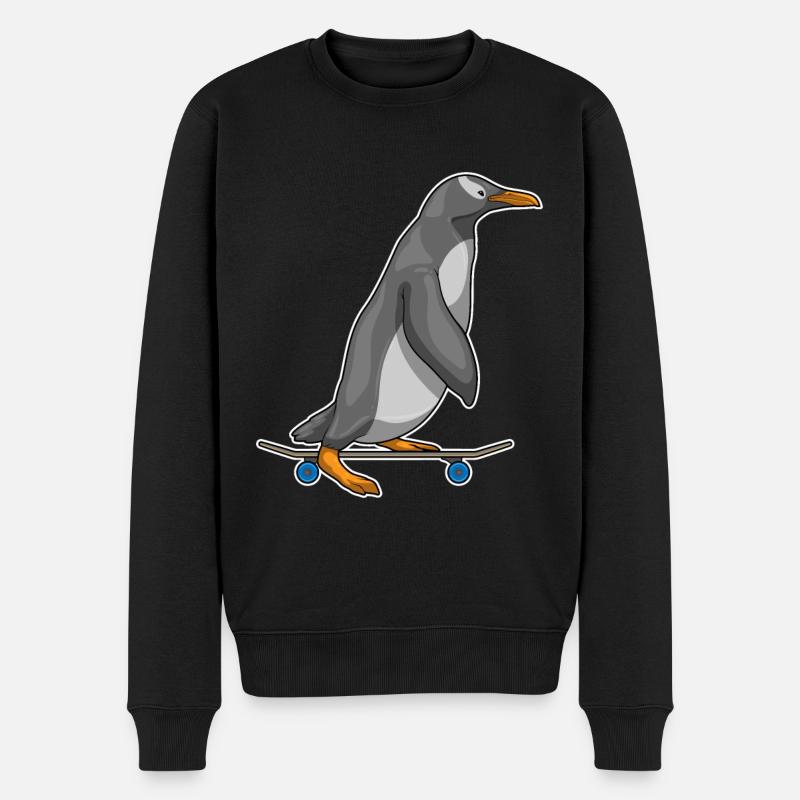 Pinguin Skater Skateboard - Männer Premium Bio Pullover - Schwarz