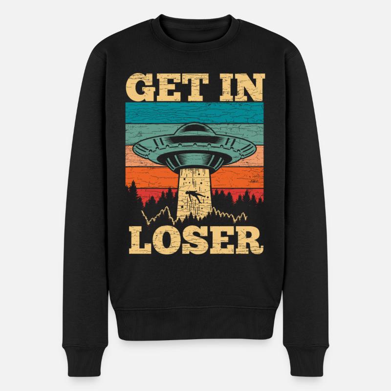 Retro Ufo Alien - Männer Premium Bio Pullover - Schwarz