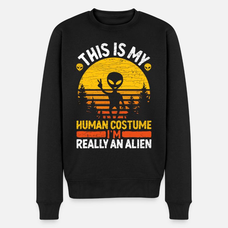 Retro Alien - Männer Premium Bio Pullover - Schwarz
